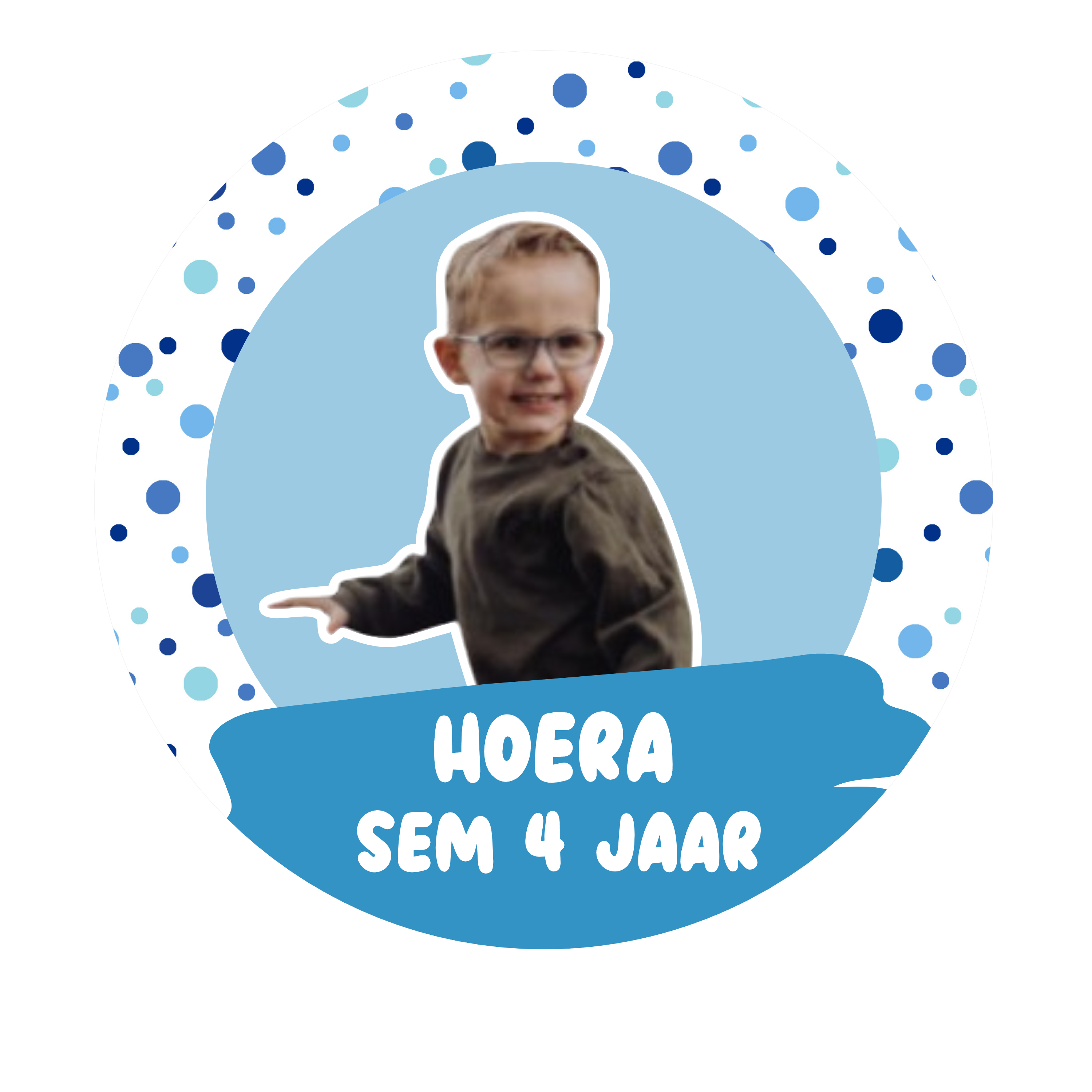 20x Traktatie sticker met foto - blauw