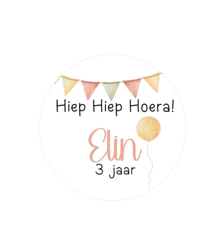 10x traktatie sticker hiep hiep hoera met ballon