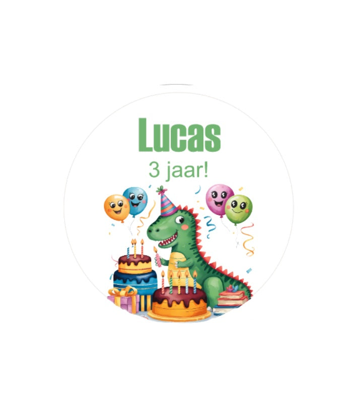 10x Traktatie sticker dino & taart